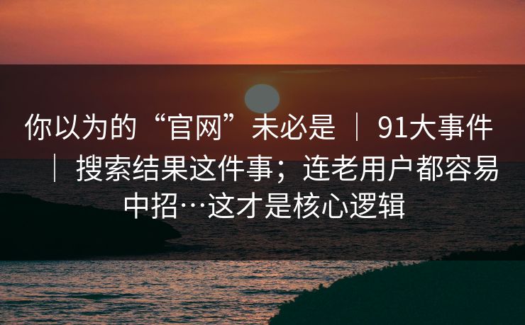 你以为的“官网”未必是 ｜ 91大事件 ｜ 搜索结果这件事；连老用户都容易中招…这才是核心逻辑